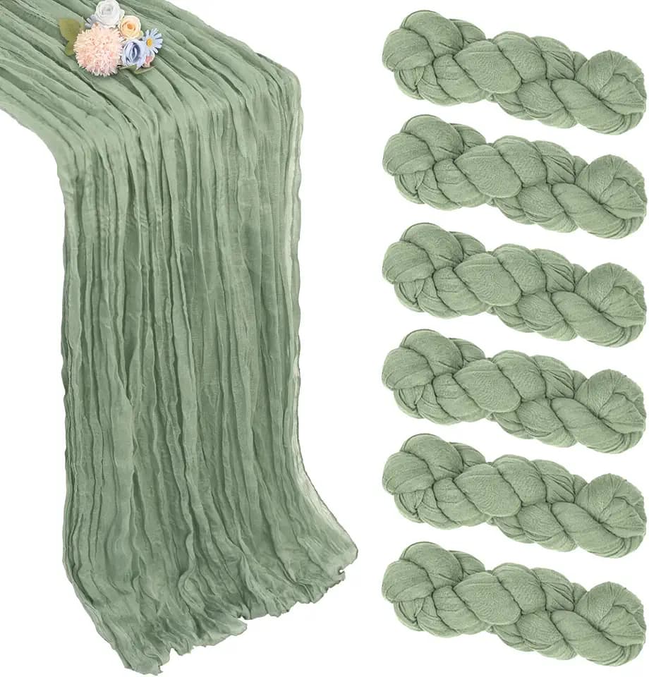 6 Pack Sage Green Cheesecloth Table Runner 35 x 120 Inch