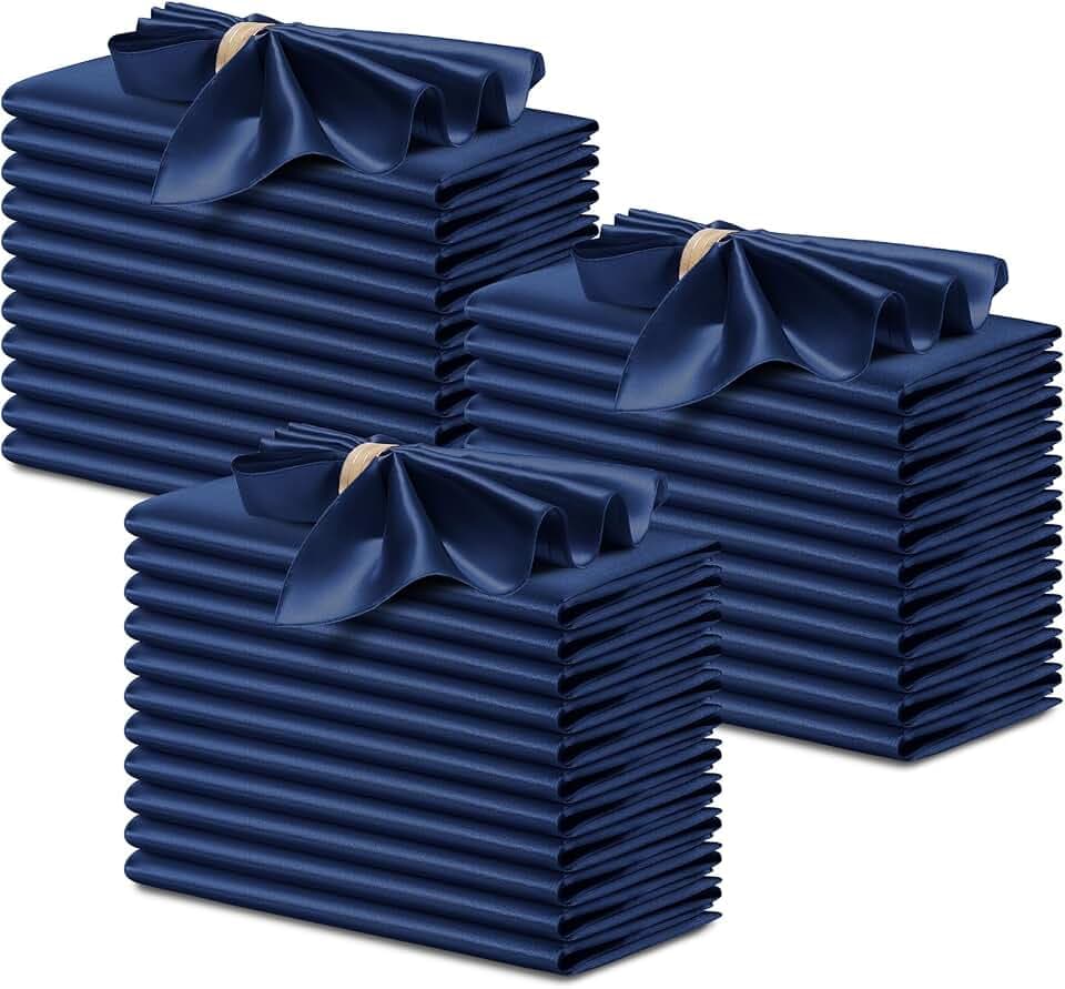 P Pothuiny 50 Pcs Navy Blue Satin Napkins 17 x 17 Inch, Satin Cloth Napkins
