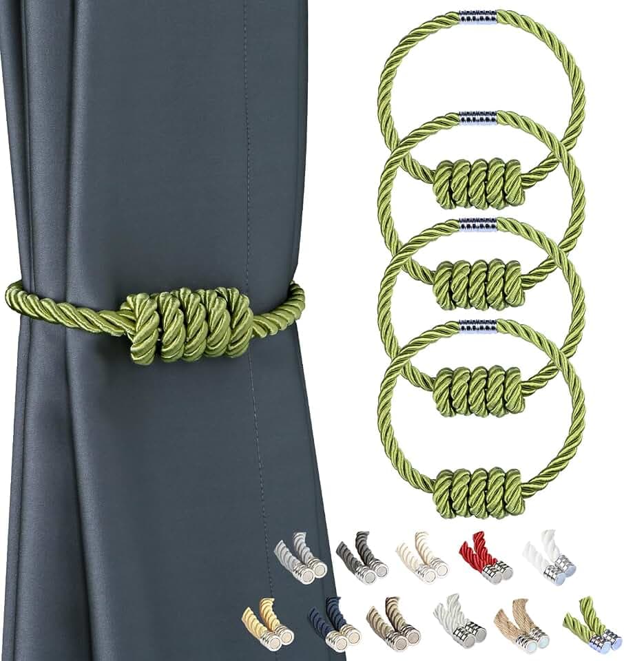 BEL AVENIR Magnetic Curtain Tiebacks 4 Pack Hand-Woven Curtain Ties