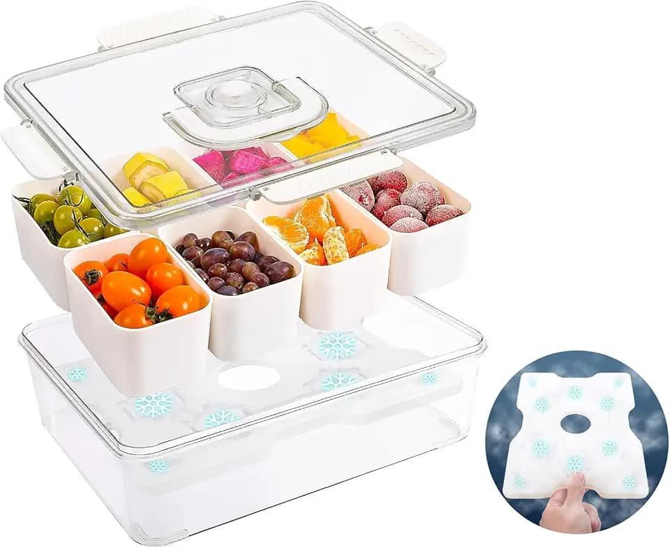 Snackle Box Container With Ice Pack,Chilled Serving Tray,Snackle Box With Ice Pack & Lid & 8 Compartments