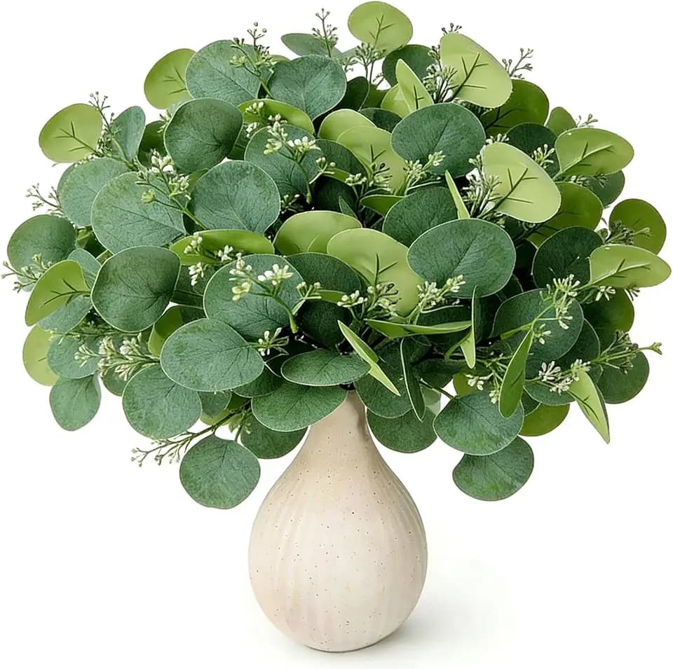 40PCS Artificial Eucalyptus Stems, Fake Eucalyptus Plant, Faux Greenery Centerpieces for Tables,Vase, DIY Bouquets and Weeding Home Decor (Medium,NO Vase)