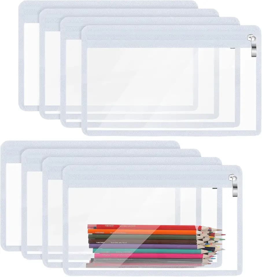 Outus 8 Pcs Clear Zipper Pencil Pouches PVC Makeup Pouch Envelopes Folder