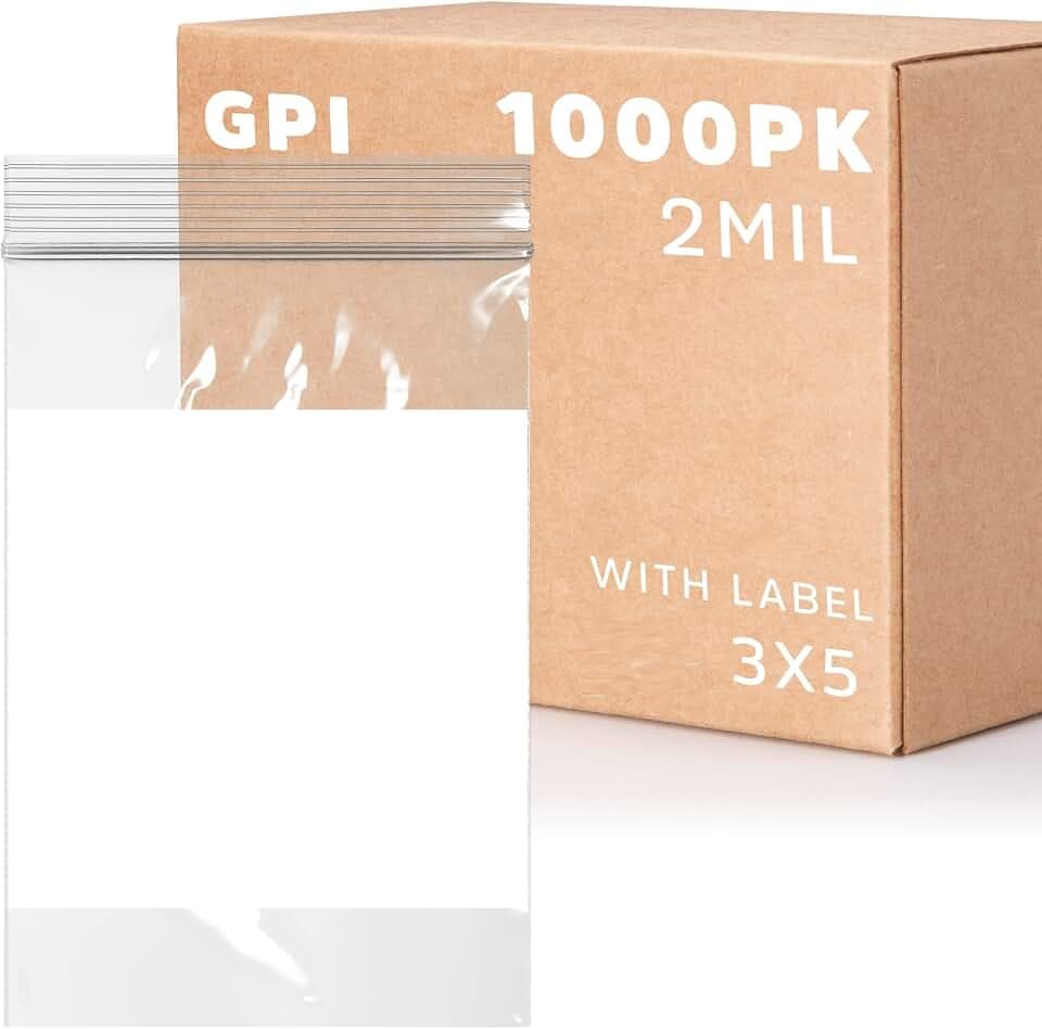 3" x 5" Small Zip Bags, 1000 Pack, Clear Plastic Reclosable Zipper Baggies with White Block for Writing, 2.5 Mil, for Packaging & Storing Jewelry, Candy, Hardware, Beads & Seeds - GPI
