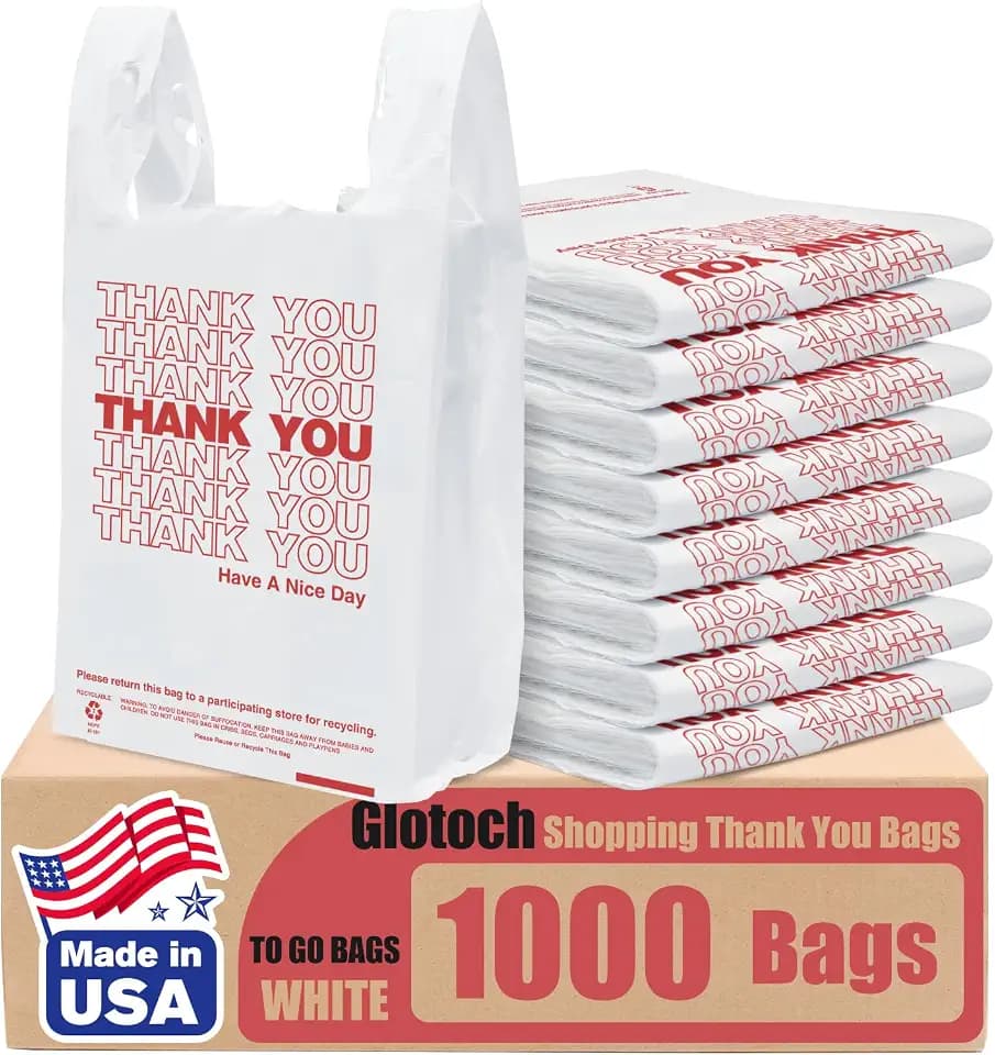Glotoch Plastic Thank You Shopping Bags with Handles White 1000 Count
