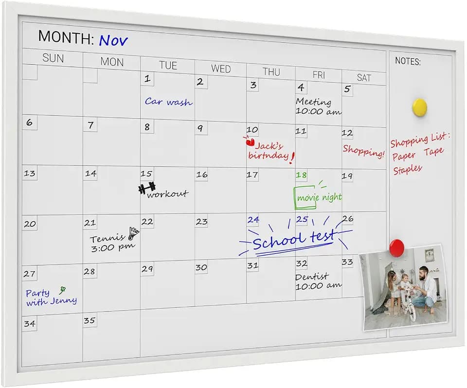 Comix Magnetic Monthly Calendar Whiteboard, 36 x 24 Inches White Wooden