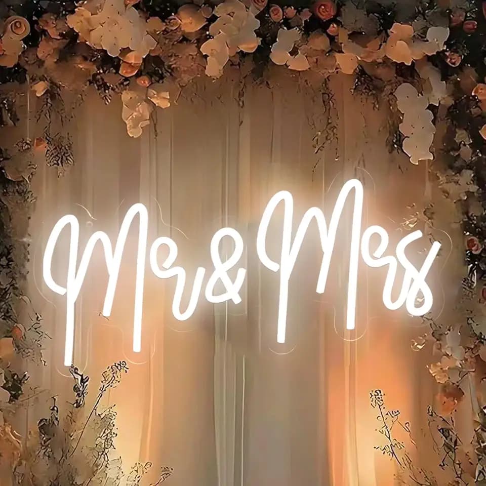 Mr. and Mrs. LED Neon Sign for Wedding, USB Powered Decor