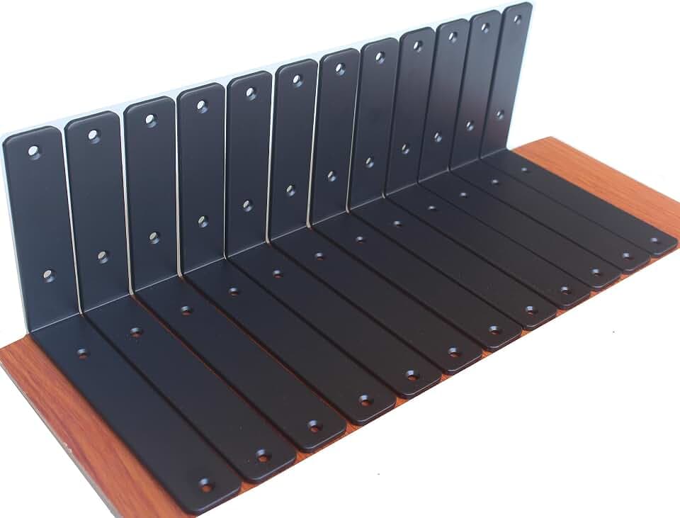 12 Pack - L 8" x H 6" x W1.5, 5mm Thick Black L Shelf Bracket, Iron Shelf Brackets, Metal Shelf Brackets, Floating Shelf, Shelf Supports with Screws