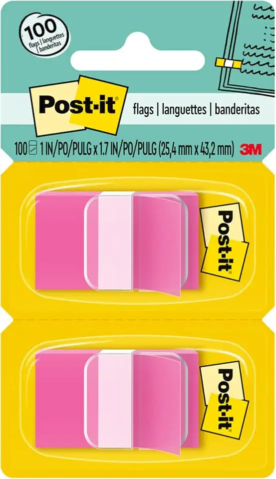 Post-it Flags, 1 x 1.7 in, Pink, 2 Dispensers, 50 Flags/Dispenser