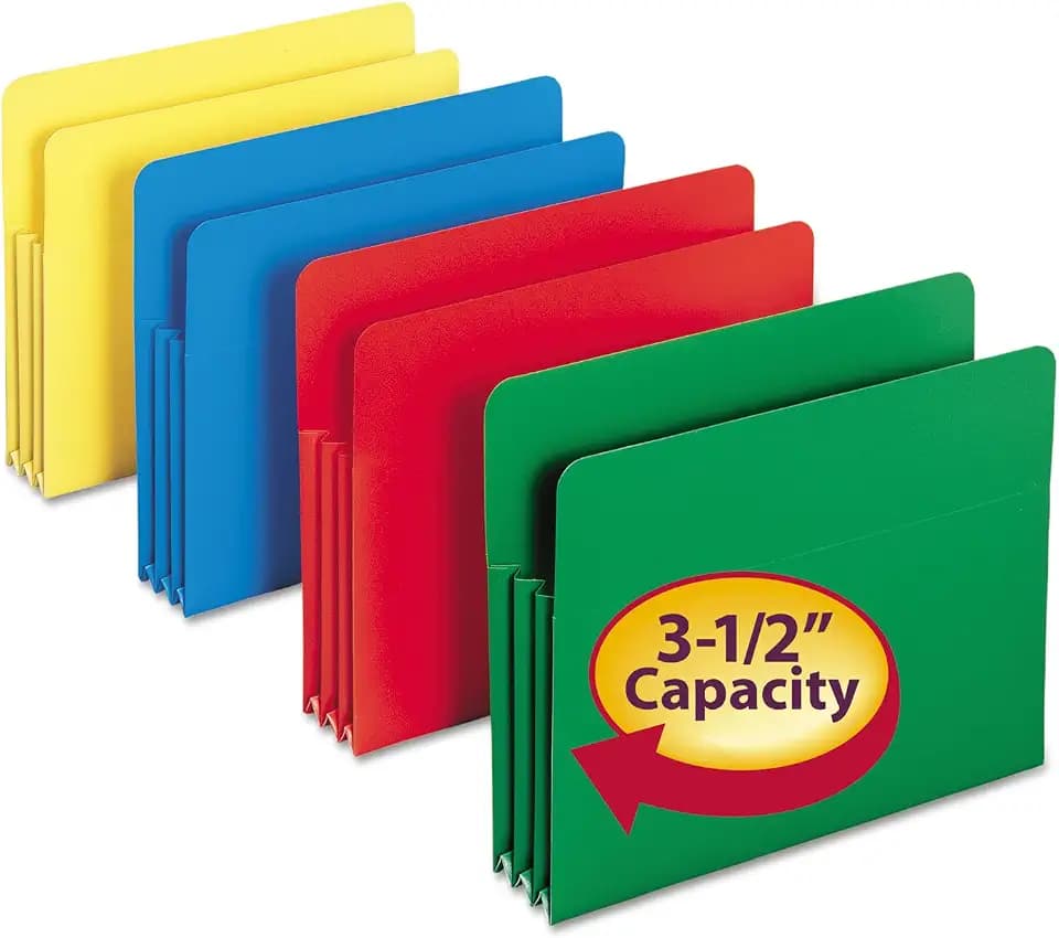 Smead Plastic Expanding File Folder Pocket, Assorted Colors, 4 Count
