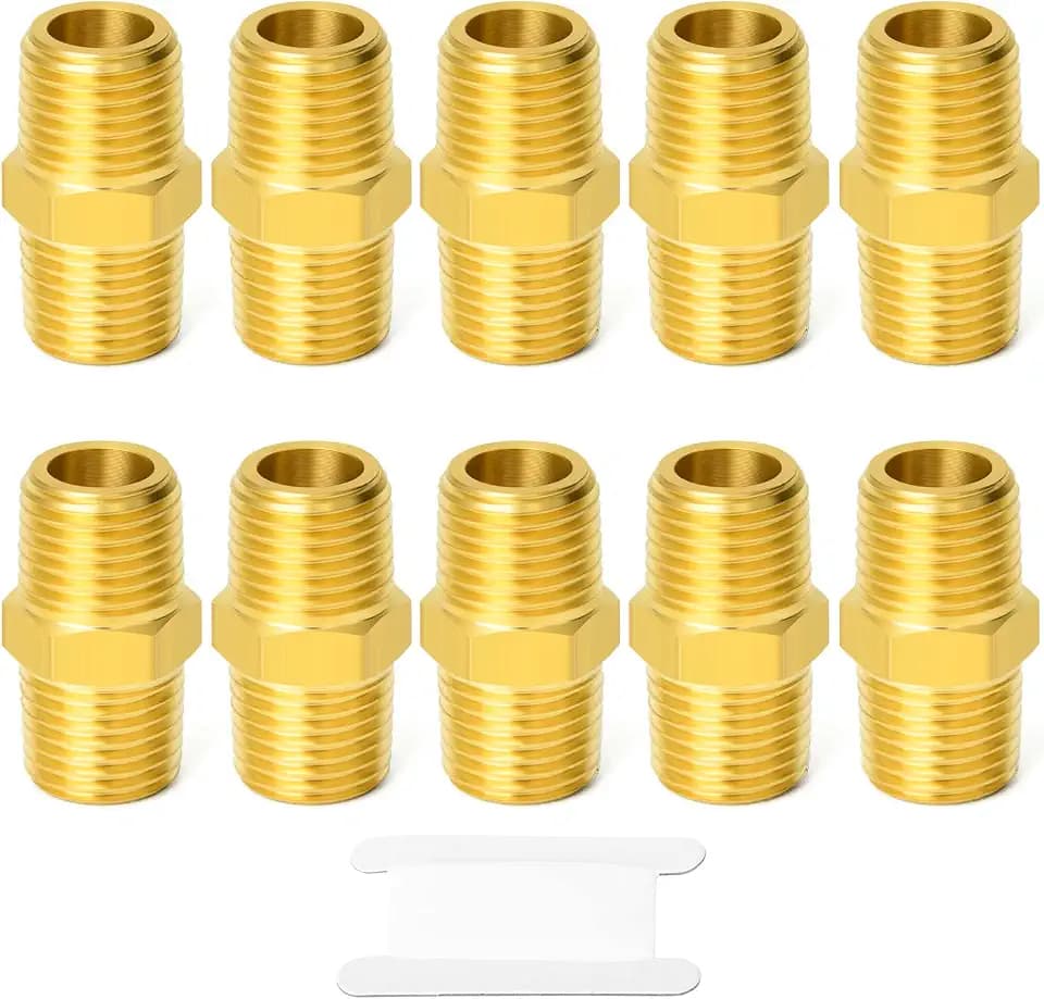 GASHER 10PCS Brass Pipe Fitting, Reducing Hex Nipple, 1/4-Inch Male Pipe x 1/4-Inch Male Pipe
