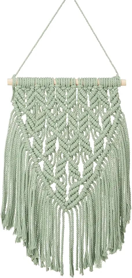 Small Macrame Wall Hanging Decor Boho Tapestry for Bedroom Living Room Dorm Nursery and Office, Cute Aesthetic Wall Art for Small Spaces for Teen Girls and Home Decor (Light Green, 16*10 Inch)