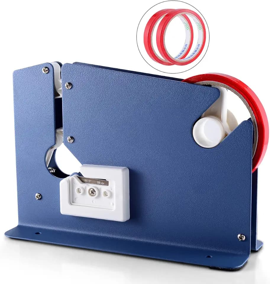kimilus Steel Tape Bag Sealer with 2 Bag Sealing Tape, Plastic Bag Sealer Poly Bag Sealer for Meat Cake Bread Icing, Heavy Duty Metal Produce Bag Sealing Taper Dispenser