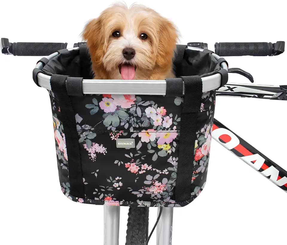 RAYMACE Bicycle Basket Dog Bike Handlebar Basket Front,Folding Detachable Quick Release Easy Install,Cycling Picnic Bag