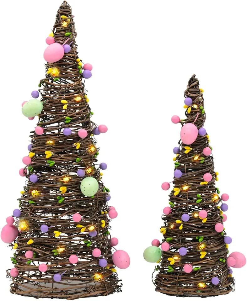 Easter Rattan Table Trees Decor Lighted Easter Decorations