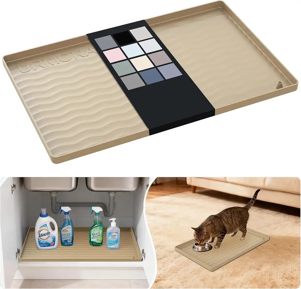 URMONA Waterproof Silicone Under Sink Mat, 19 x 12 in, Flexible Shelf Liner