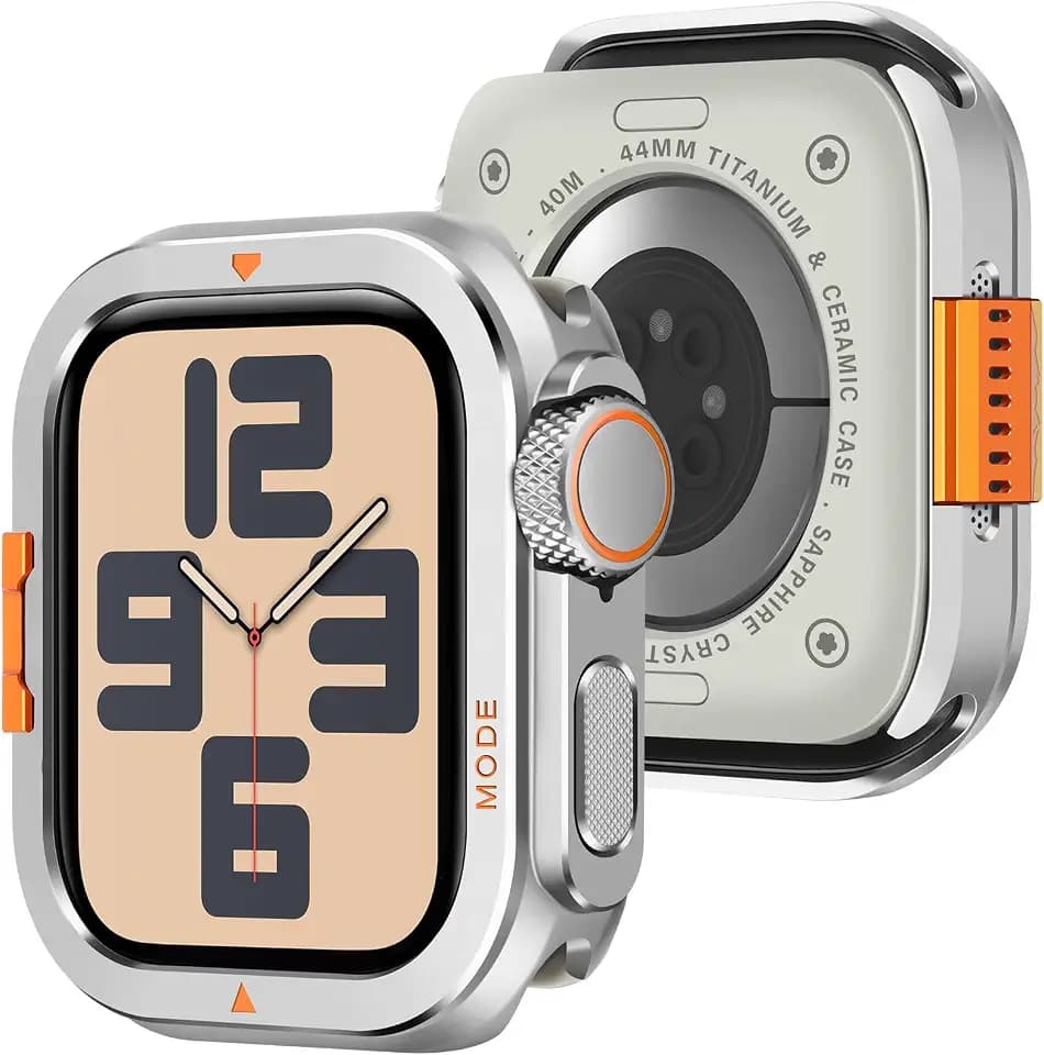 Amizee Metall Hülle Kompatibel für Apple Watch SE 3 Serie 6-4 44mm, Silber