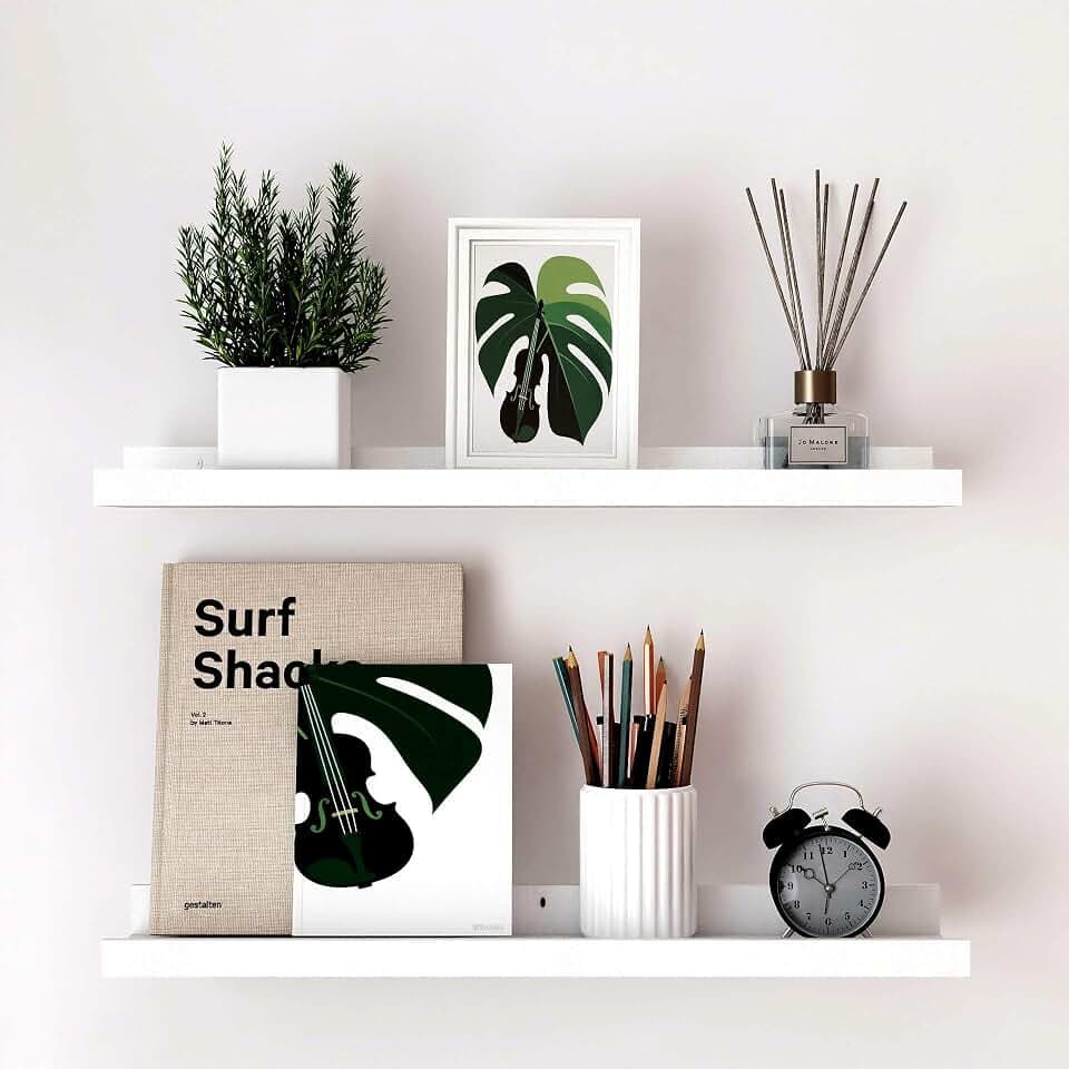 White Floating Shelves for Wall Decor, 24 in Shelf with Lip Set of 2