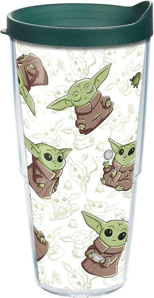 Tervis Made in USA Double Walled Star Wars - The Mandalorian Child Playing Insulated Tumbler Cup Keeps Drinks Cold & Hot, 24oz, Clear