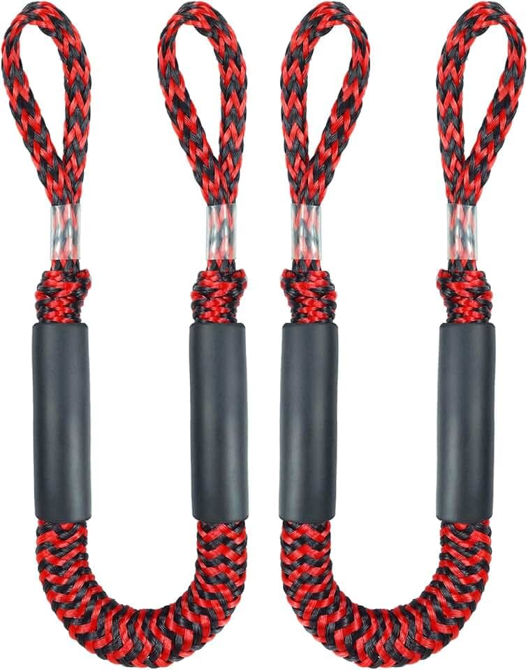 Boat Accessories 2PCS Dock Lines 3FT Premium Bungee Boat Lines (Red+Black, 3Feet)