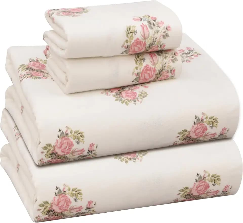 RUVANTI 100% Cotton Flannel Sheets Queen Size, 4 PCs Bed Sheets Set, Sowear