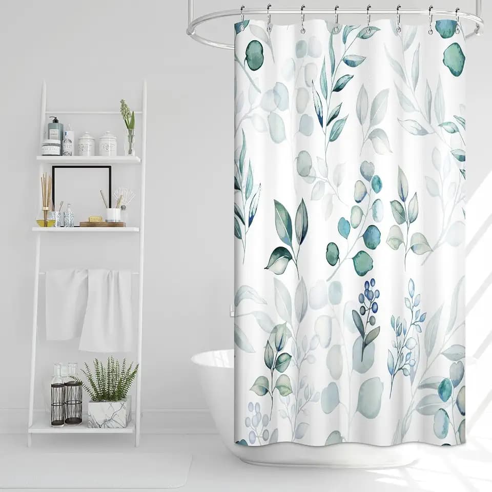 Blue Leaves Stall RV Waffle Shower Curtain for Bathroom 48x72