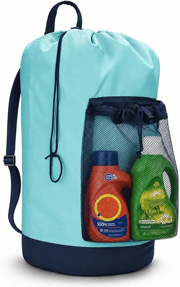 Laundry Bag Backpack Foldable Laundry Backpack College with Straps Large Capacity Portable Laundry Bags for College Travel Laundry Room (Blue)