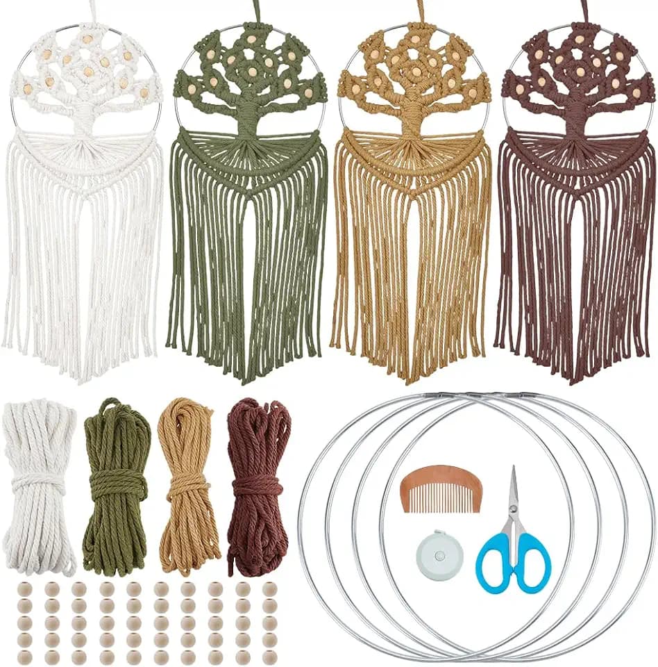 FREEBLOSS 4 Set Tree of Life Macrame Kit for Beginners DIY Macrame Wall Hanging Kit with Instructions Boho Tapestry Home Decor for Living Room Bedroom