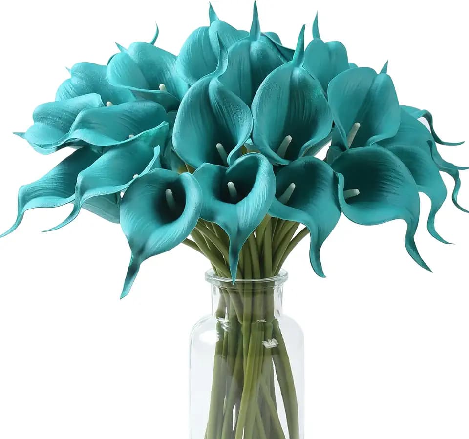SITUMEIZI 24 Pcs Teal Fake Flowers Artificial Calla Lily