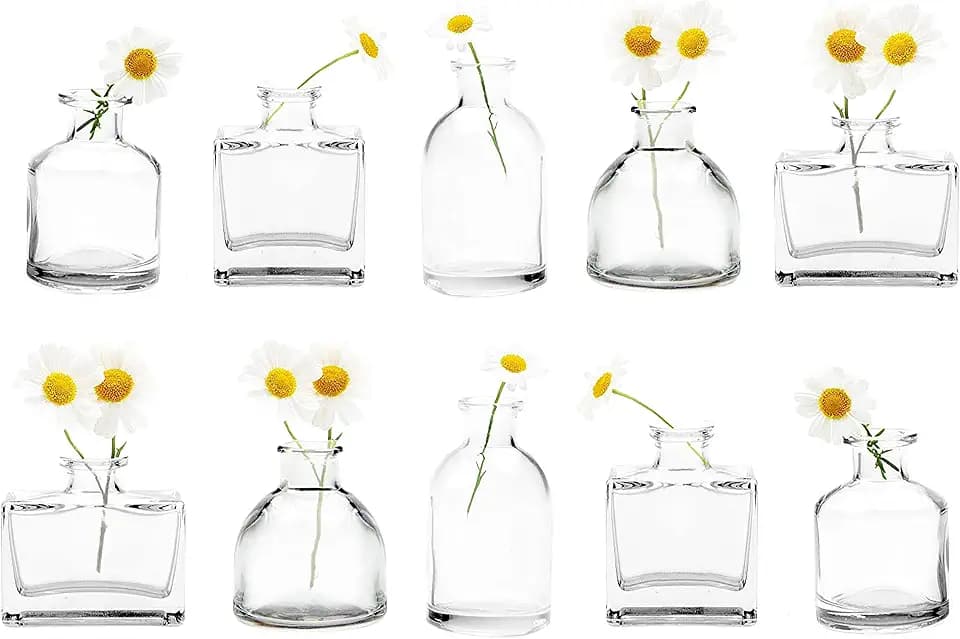 CHIVE ‘Loft’ Small Mini Flower Vases - Clear Glass Bud Vases, Set of 10 - Cute Vintage Rustic Centerpieces for Wedding, Events & Home - Premium Quality, Designed to Last
