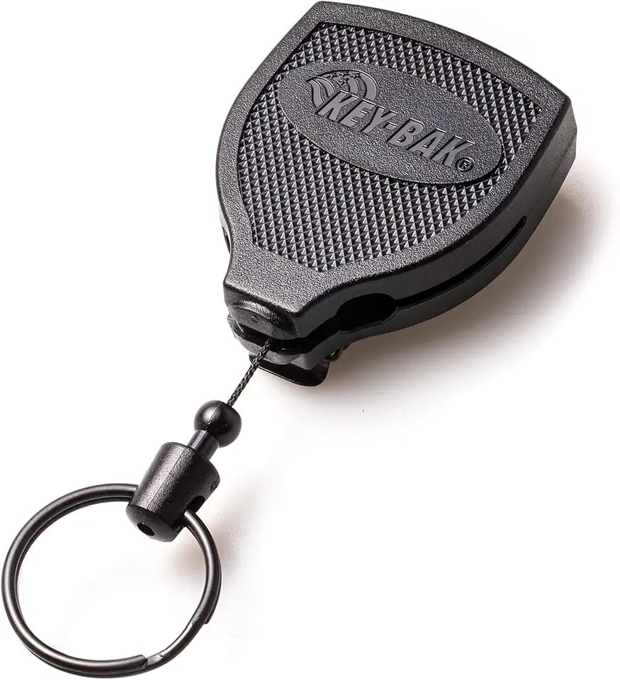 KEY-BAK SUPER48 PLUS HD 0S48-8474 Schlüsselanhänger, beidhändig tragbar, einziehbar, 122 cm lang, Stahl-Gürtelclip, Schwarz