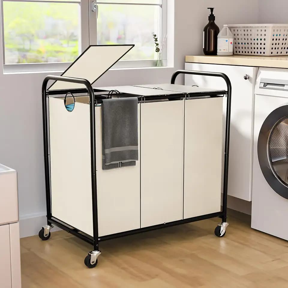 180L Laundry Sorter 3 Section, Rolling Laundry Basket with Wheels and Lid