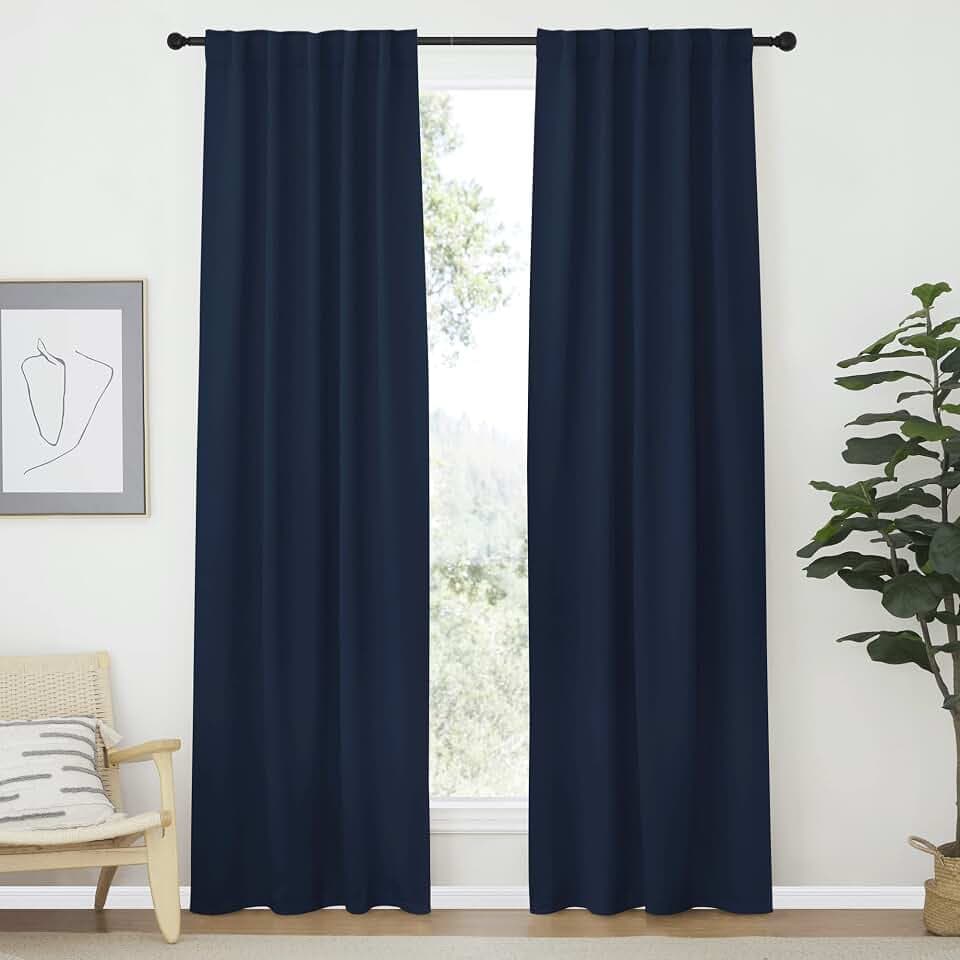 NICETOWN Living Room Darkening Curtains - (Navy Color) W42 x L70, Set of 2, Home Decor Room Darkening Thermal Insulated Drapery Panels for Office/School/Hospital Window