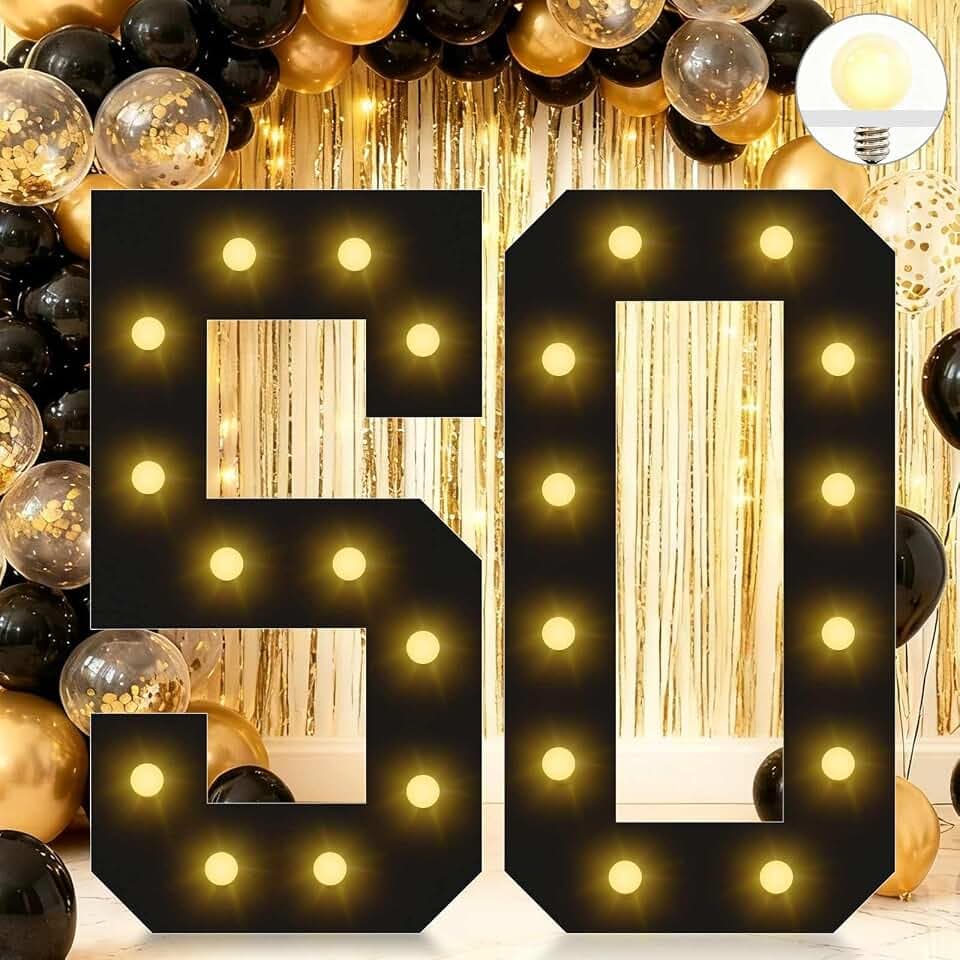 4FT Light Up Numbers 50, Easy to Assemble Black Giant Marquee Number