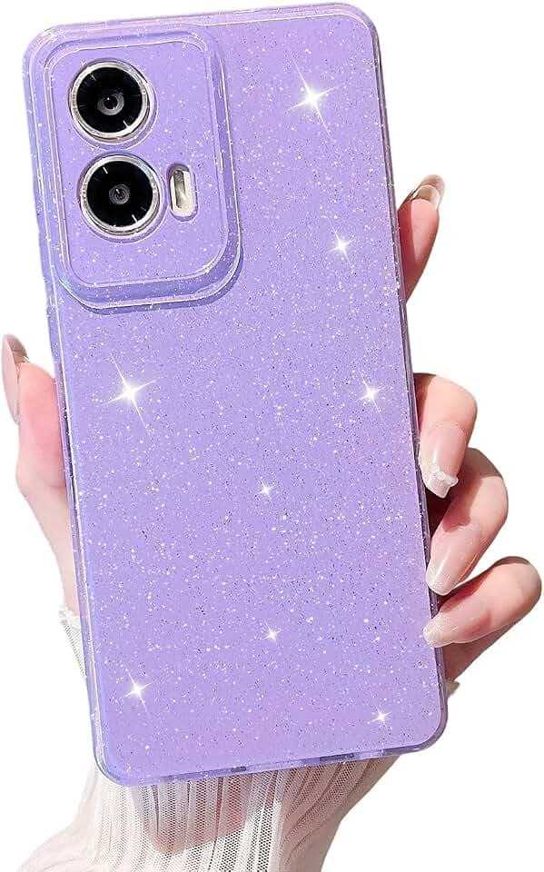 MINSCOSE for Moto G Power 2024 Case,Cute Super Vibrant Neon Glitter Shiny Bling Sparkly Case Thin Slim Shockproof Camera Protection Cover for Women Girl for Motorola Moto G Power 2024-Purple