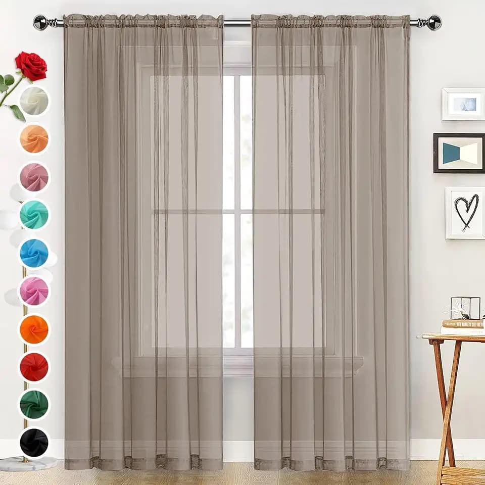 SpaceDresser Basic Rod Pocket Sheer Voile Window Curtain Panels Taupe 1 Pair 2 Panels 52 Width 90 Inch Long for Kitchen Bedroom Children Living Room Yard(Taupe, 52W x 90L)