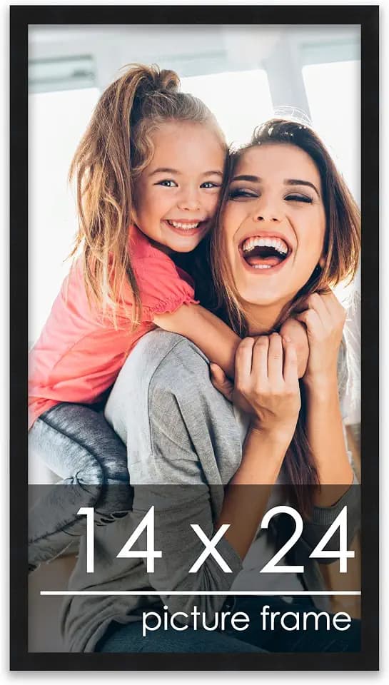 Poster Palooza 14x24 Frame Black Solid Wood Picture Frame | 0.75 Inch Moulding Width | Includes UV Acrylic Plexiglass, Foam Board Backing & Hanging Hardware