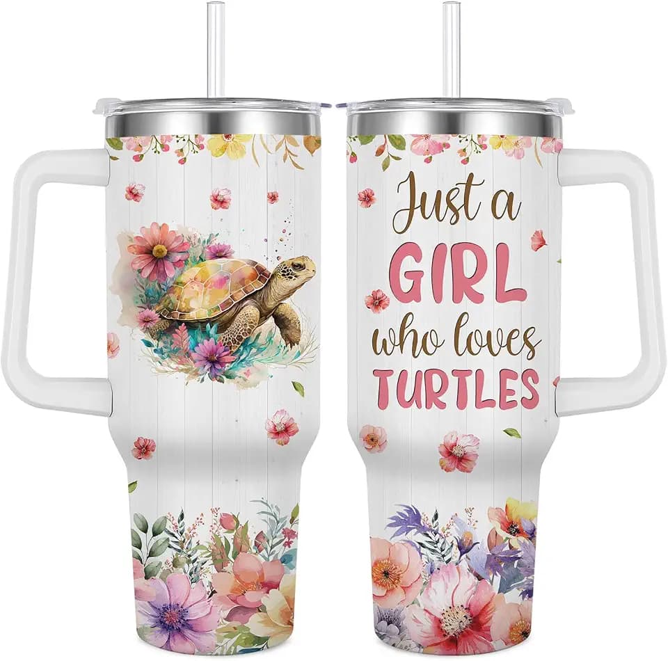 Turtles Gift - 40oz Insulated Stainless Steel Tumbler with Handle (Turtle Theme)