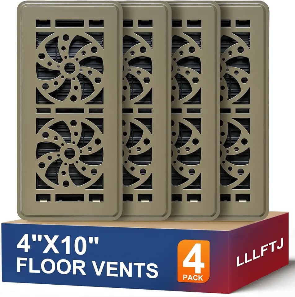 Floor Vent Covers 4 Pack, Floor Register 4" x 10", Adjustable Decorative Vent Covers for Home Floor, Ceiling or Sidewall Vent, Rust-Proof Heavy Duty Walkable Steel Floor Vents (Brown-4PACK)