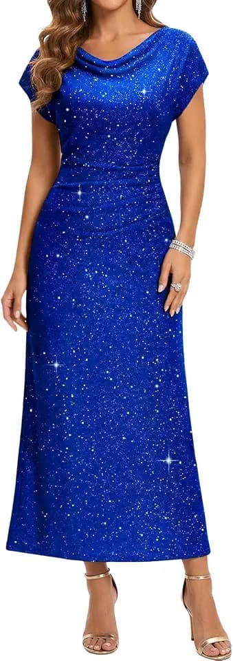 Sparkly Sequin Cocktail Dress for Women Formal Wedding Guest RoyalBlue 2XL