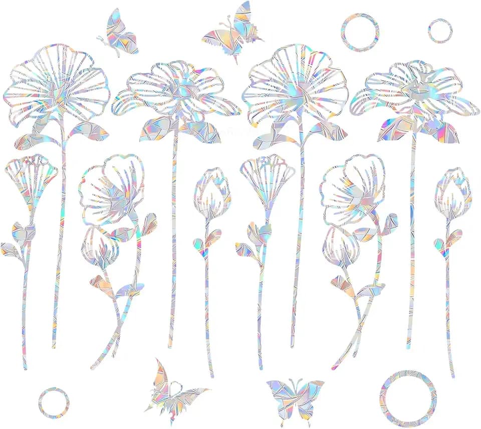 10 Pieces Flower Window Decals for Bird Strikes - Anti-Collision Window Decals to Save Birds from Glass Collisions,Non Adhesive Reusable Vinyl Rainbow Stickers