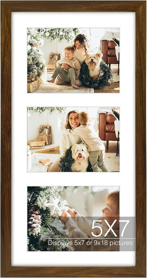 Golden State Art 9x18 Brown Wood Frame - for Three 5x7 Pictures, 1 Pack