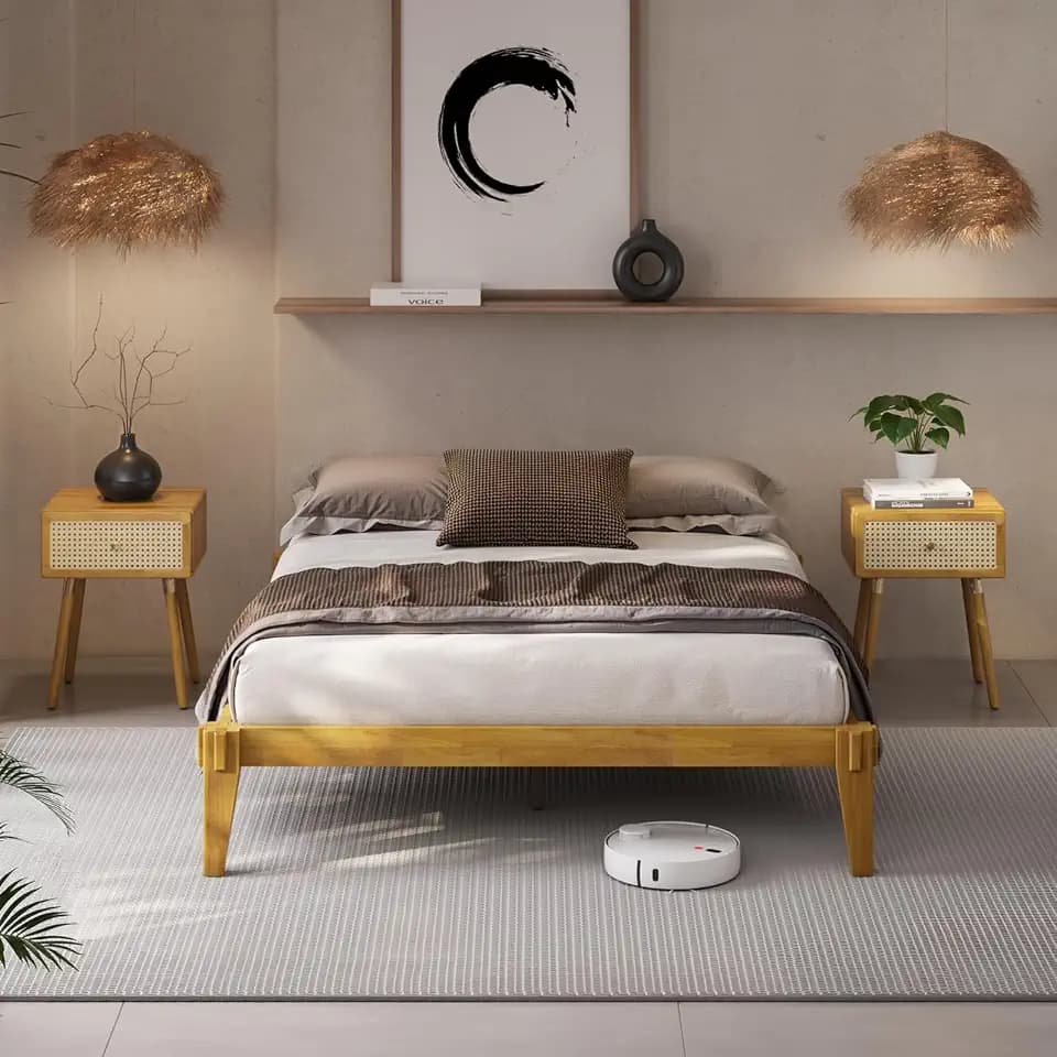 Bme Chalipa 14” Queen Bed Frame - Solid Wood Platform Bed - Japanese Joinery Bed Frame - Wood Slat Support - No Box Spring Needed - Easy Assembly - Minimalist & Modern Style, Golden Natural