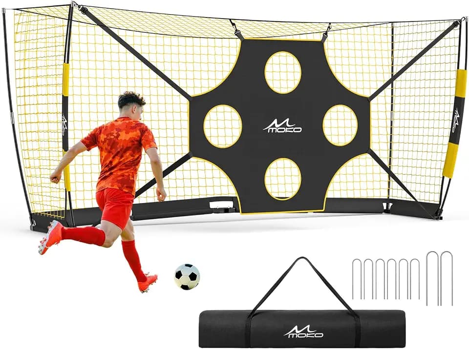 Moko 12x6 FT Soccer Goal with Precision Target, Soccer Goals for Backyard Indoor & Outdoor, Portable Soccer Net Training Equipment with Foldable Base, Sturdy Ground Stakes & Carry Bag