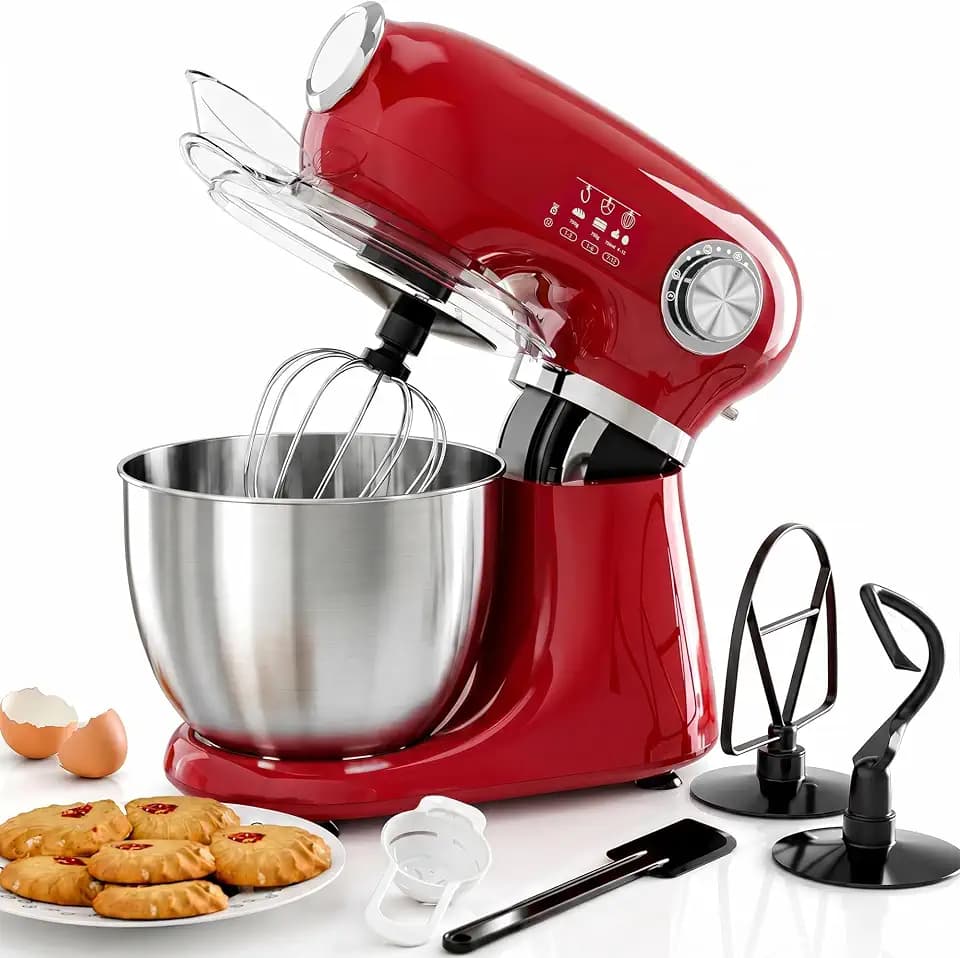 Kismile 5.5QT Tilt-Head Stand Mixer, Electric Mixer with Bowl(Red)