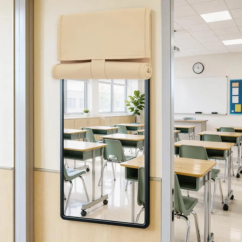 Vatge Classroom Door Window Cover - Small Door Curtain for Narrow Windows, Easy Installation Room Darkening Frontdoor Curtains, 1 Panel, W10 x L42, Beige