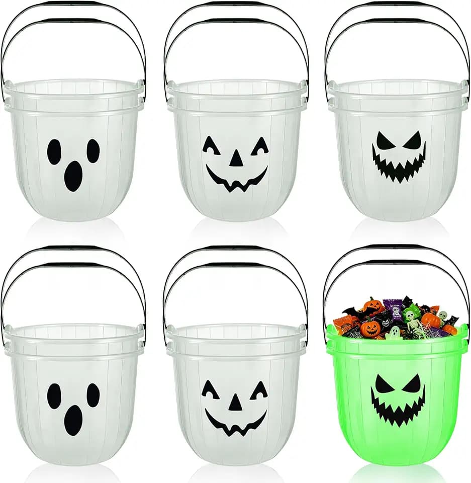 Glow In The Dark Halloween Candy Buckets,Plastic Trick or Treat Pail,12 PCS