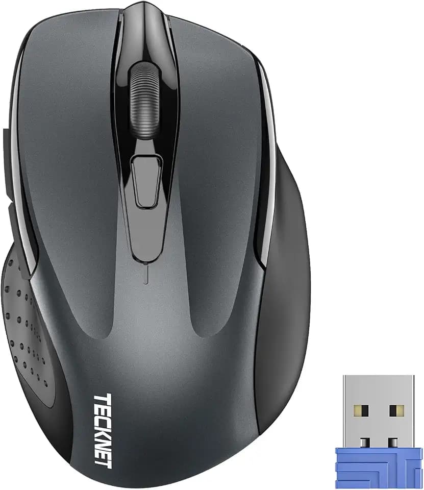 TECKNET Kabellose Maus, 2.4G Optische Funkmaus mit USB Empfänger, Grau
