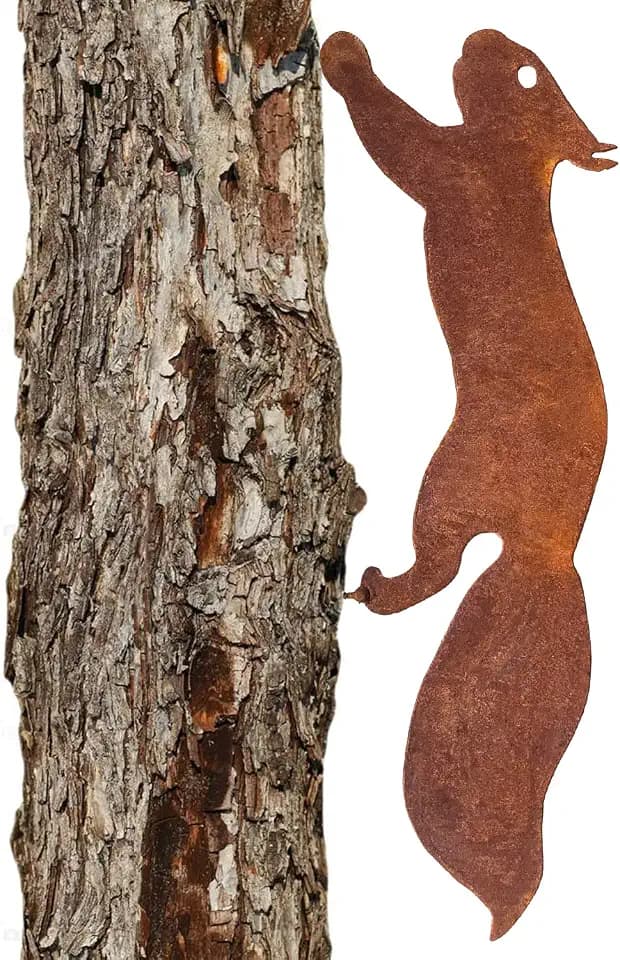 Rostiges Eichhörnchen zum Schraube in Holz, Gartenstecker Rost Rostige Gartendeko Eichhörnchen Rost Deko Baumstecker