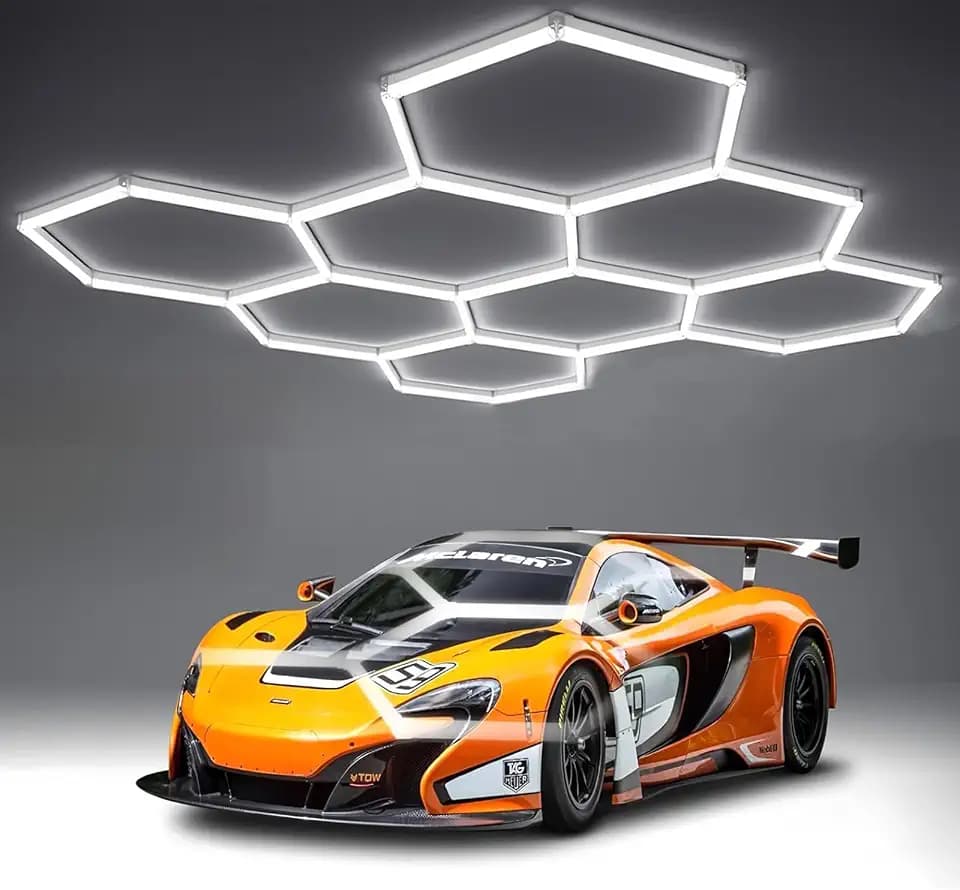 35Lights LED Hexagon Garage Lights,8-Hex Honeycomb Lights 38800Lumens Hexagon DIY Super Bright Car Detailing Ceiling 388W LED Shop Light for Warehouse Workshop Gym Basement