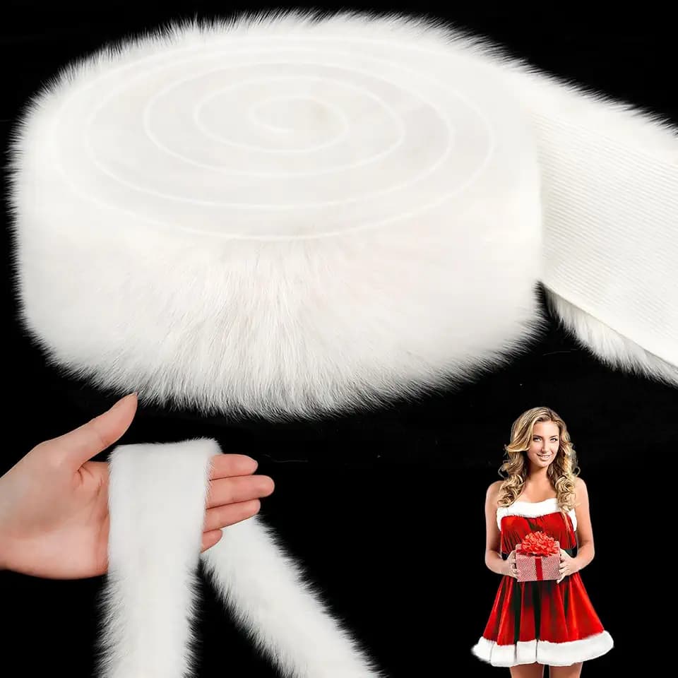White Fur Trim Fur Fabric Xmas Faux Fur Ribbon for Christmas Decor